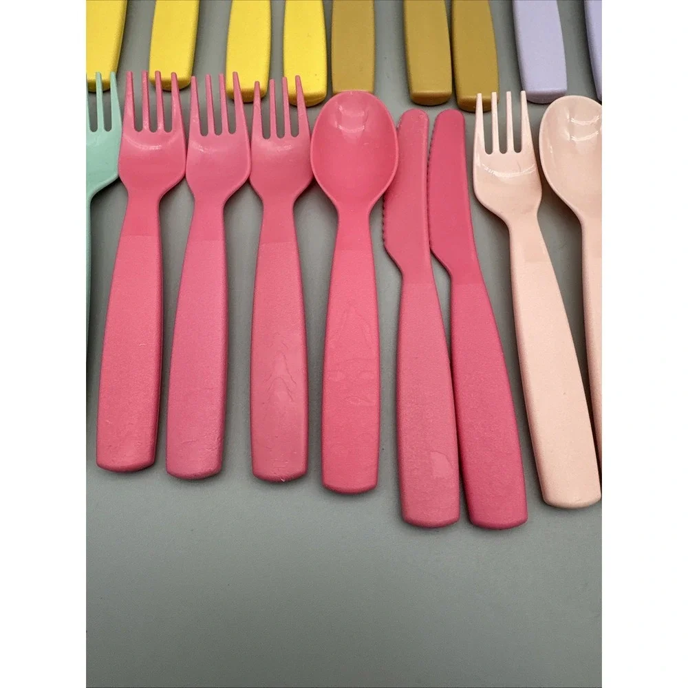 Pillowfort Kids Plastic Utensil Lot 36pc Fork Spoon Knife Mixed Colors